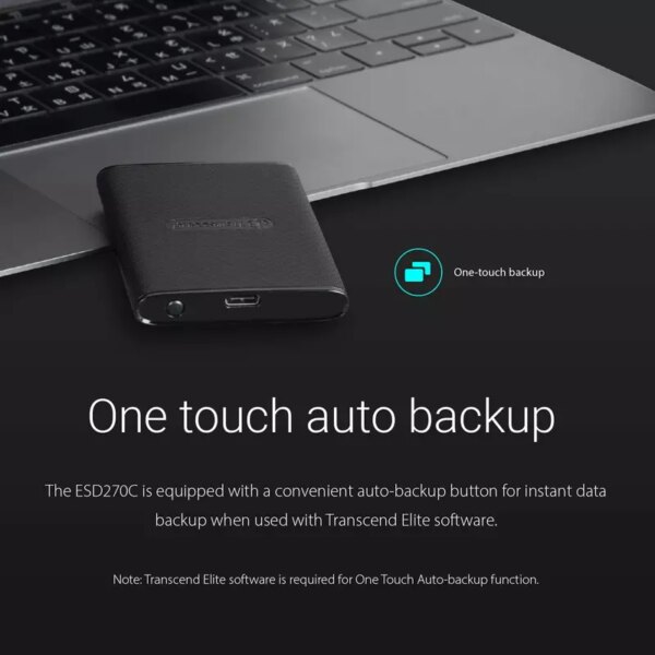Transcend 2TB Portable External SSD - One-Touch Backup, One-Time Password Protection, Includes Type-A and Type-C Cables, TS2TESD270C.