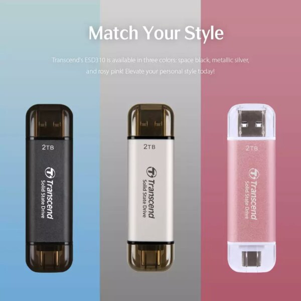 Transcend 512GB Portable External SSD - USB 3.2 Gen 2, Up to 1050 MB/s Transfer Speeds, Compatible with iPhone, iPad, Android, and Car Audio Systems, Includes 2-in-1 Type-C and Type-A Cables, Black, TS512GESD310C.