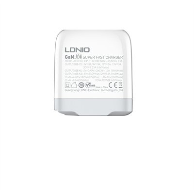 LDNIO Super Fast Charging 65W With 3 Port 1PD+2QC3.0, Replaceable Plug Charger With Type-C-Lightning Cable, A3511Q