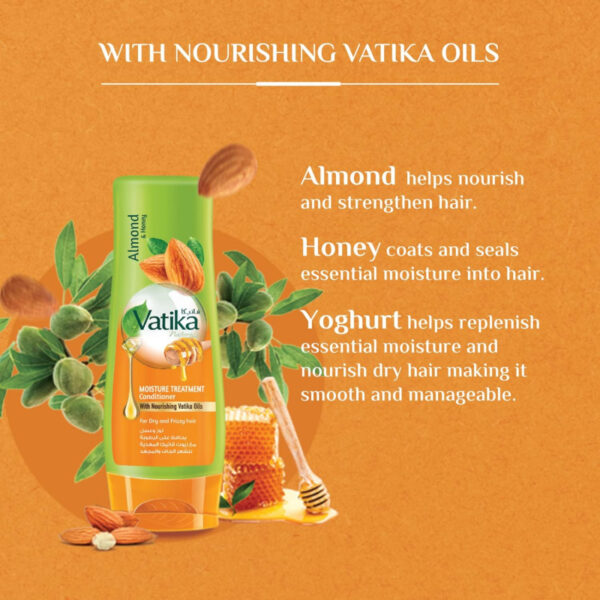 Vatika Conditioner Moisture Treatment, Enriched with Almond & Honey, Deep Nourishment, for Dry and Frizzy Hair 200ml (Set of 3)