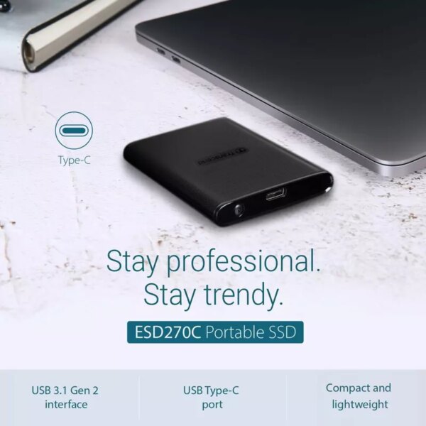 Transcend 2TB Portable External SSD - One-Touch Backup, One-Time Password Protection, Includes Type-A and Type-C Cables, TS2TESD270C.