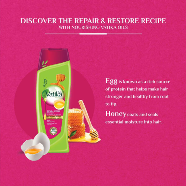 Vatika Shampoo Repair & Restore, Enriched with Egg and Honey 400ml with FREE CONDITIONER 200ml