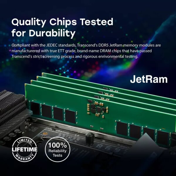 Transcend Laptop Memory Module - 8GB RAM DDR5 5600, SO-DIMM, 1Rx16 Configuration, 1Gx16, CL46, 1.1V, JM5600ASG-8G.