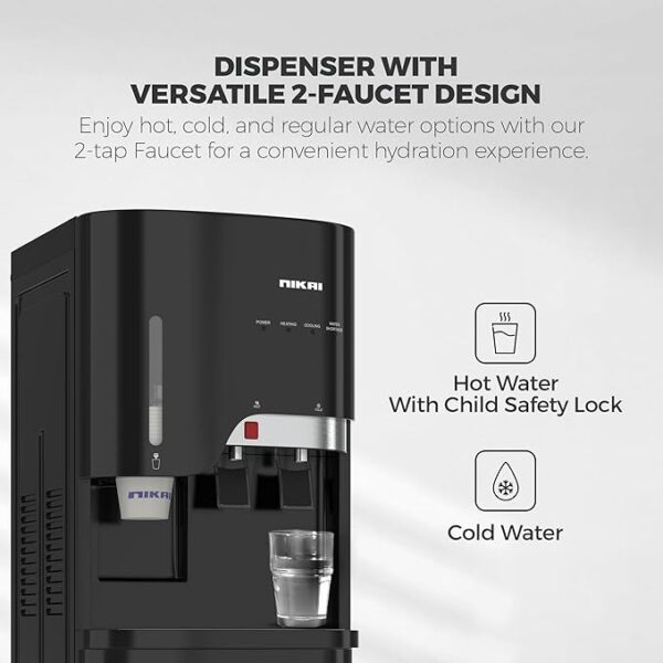 Nikai Water Dispenser 2 Taps Bottom Load with Cup Holder NWD5000BSS 2 Taps Hot And Cold Compressor Cooling Steel Tank Anti Bacterial Design