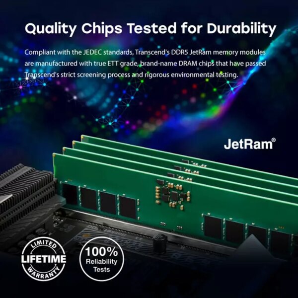 Transcend Desktop Memory Module - 32GB RAM DDR5 5600, U-DIMM, 2Rx8 Configuration, 2Gx8, CL46, 1.1V, JM5600ALE-32G.