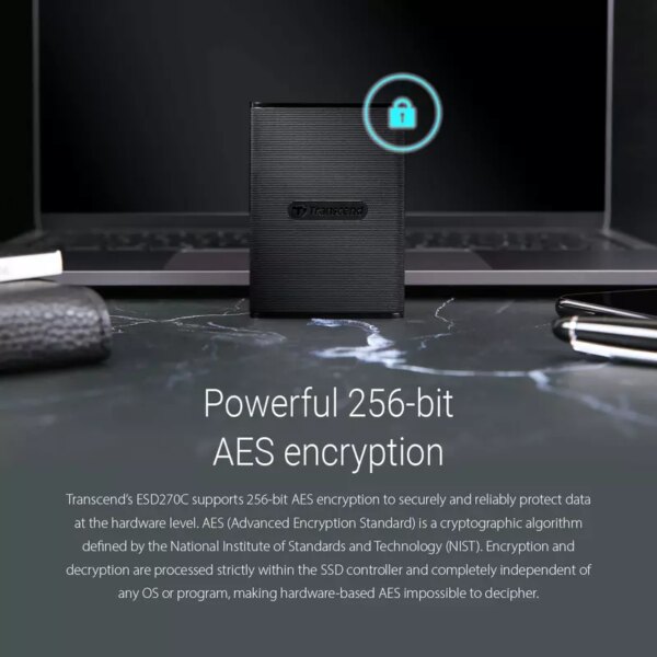 Transcend 2TB Portable External SSD - One-Touch Backup, One-Time Password Protection, Includes Type-A and Type-C Cables, TS2TESD270C.