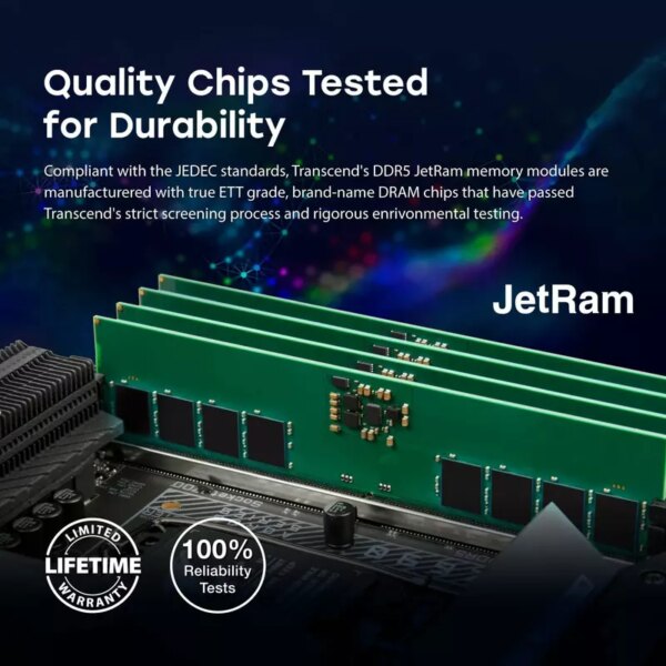 Transcend Desktop Memory Module - 32GB RAM DDR5 4800, U-DIMM, 2Rx8 Configuration, 1.1V, JM4800ALE-32G.