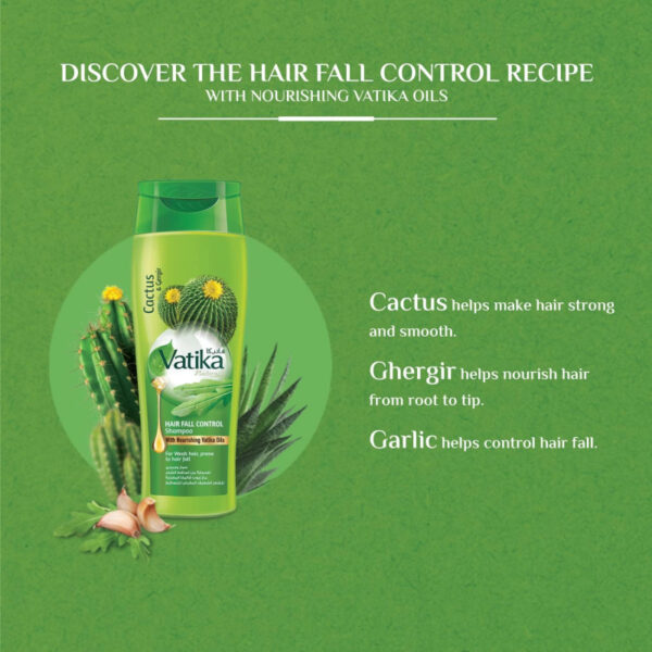 Vatika Shampoo Hair Fall Control, Enriched with Cactus & Gergir Extracts, for Weak Hair, Prone to Hair Fall, 200ml