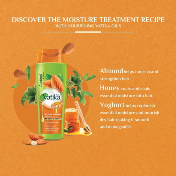Vatika Shampoo Moisture Treatment Natural & Herbal, Enriched with Almond & Honey, for Dry & Frizzy Hair 200ml