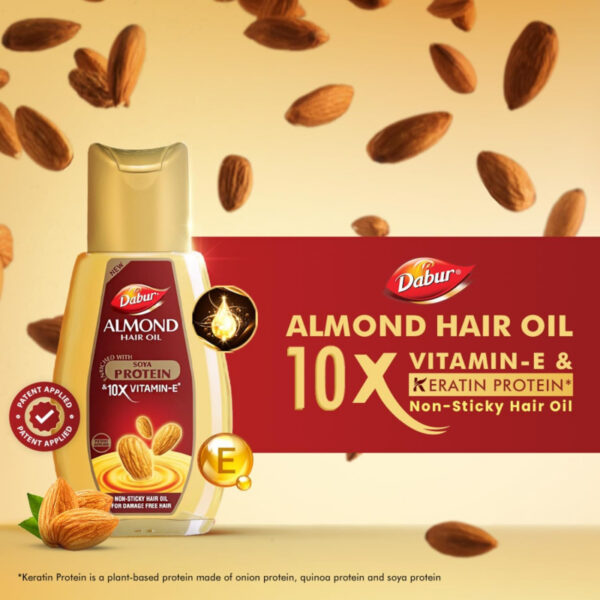 Dabur Almond Hair Oil Damage Protection, Non Sticky Formula with Almonds, Soya Protein & Vitamin E, For Soft & Shiny Hair, 200ml (Set of 6)