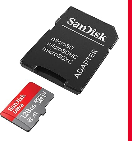 SanDisk MicroSD Card 128GB Ultra microSDXC UHS-I Memory Card with Adapter - Supports Speeds Up to 140MB/s.