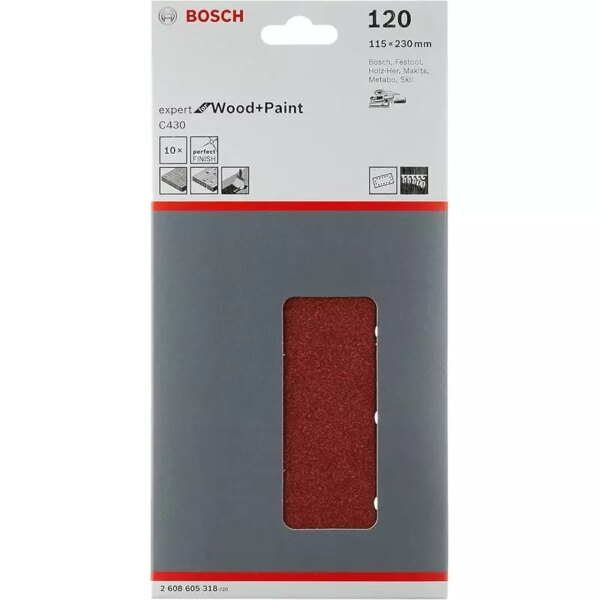 Bosch Sander Sheets for WoodType, 14 Hole, 115mm x 230mm (Pack of 10Pcs) 2608605318