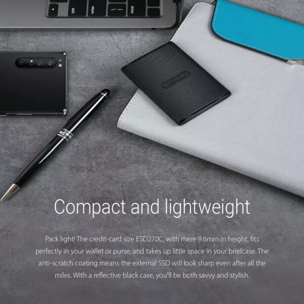 Transcend 2TB Portable External SSD - One-Touch Backup, One-Time Password Protection, Includes Type-A and Type-C Cables, TS2TESD270C.