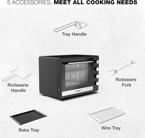 Nikai Oven Electric 65l with Rosting Fuction 4 Knobs Control 2200w NT6500SRC2 120 Mins Timer Convection Function Stainless Steel Heating Elements Inner Light Double Glass Panel