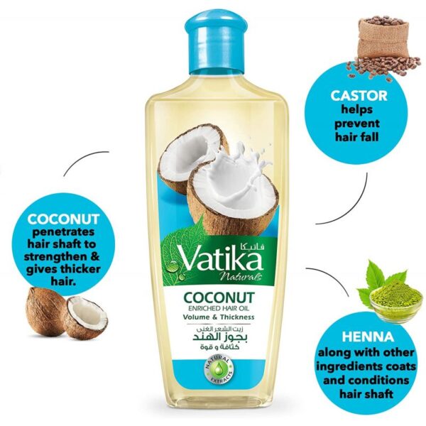 Dabur Vatika Naturals Enriched Hair Oil - Natural Moisturizing, Strengthening and Hair Oil for Healthy Scalp, Nourishing Hair Oil for Soft, Manageable, Smooth and Silky Hair From Root to Tip (Coconut) 200ml Set of 6