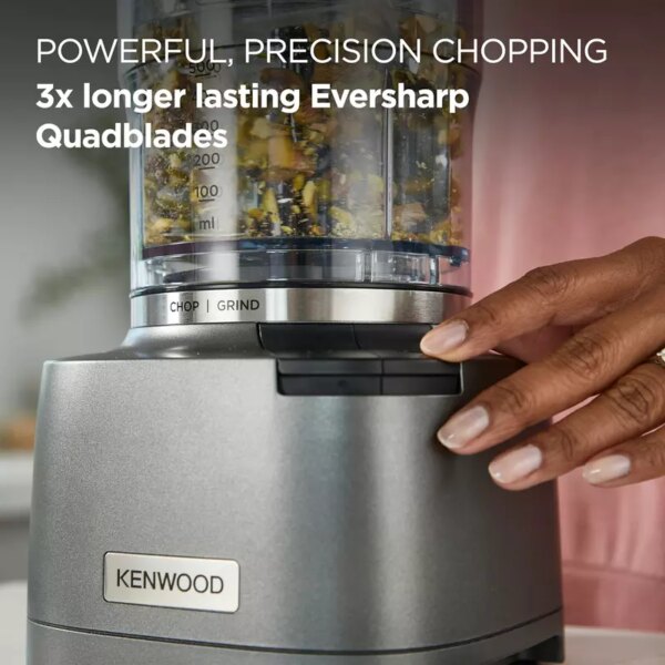 Kenwood Chopper and Grinder 2 in 1 500ml Plastic Bowl 800w Chp80.000si Powerful Metal Grinder and Electric Chopper with Eversharp Quadblades, Dripper Pro, Spatula for Wet Chopping & Dry Grinding