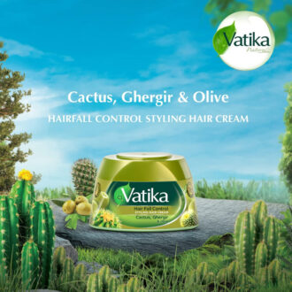 Vatika Hair Cream Hair Fall Control, Styling Hair Cream Olive Cactus Heena, 140ml (Set of 3)