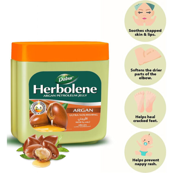Dabur Herbolene Petroleum Jelly Enriched With Argan and Vitamin E Helps In Glowing Skin 225ml (Set of 3)
