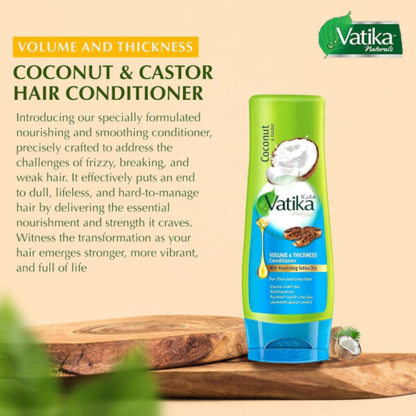 Vatika Conditioner Volume & Thickness, Natural Moisturizing Hair Conditioner for Women, with All Hair Types. Scalp Hydrating Moisturizer, 400ml Coconut (Set of 3)