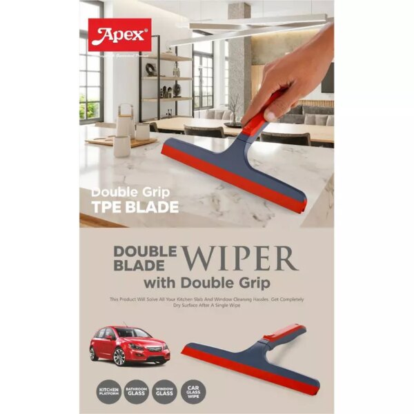Apex Double Blade Wiper with Double Grip Handle Soft Rubber