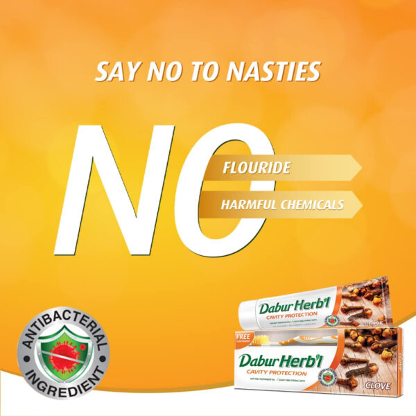 Dabur Herbal Toothpaste 150g with Brush Clove Natural Toothpaste for Cavity Protection‎, No Added Chemicals (Set of 6)