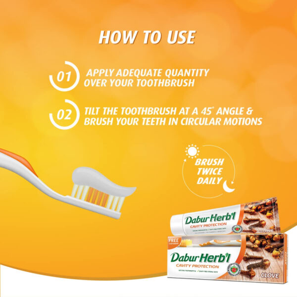 Dabur Herbal Toothpaste 150g with Brush Clove Natural Toothpaste for Cavity Protection‎, No Added Chemicals (Set of 6)