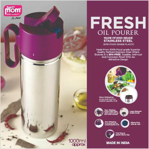 Supermom Fresh Oil Pourer 1000ml Stainless Steel Body Leak Proof Spout Cap 573867