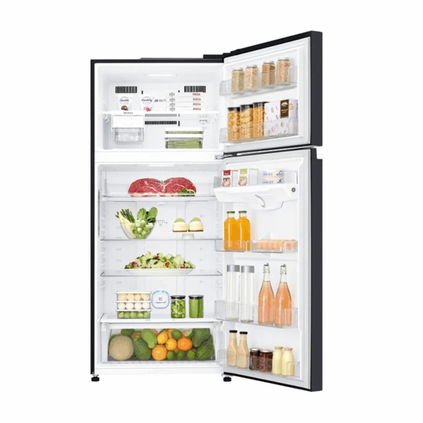 LG Refrigerator 506L Double Door, Top Freezer with Inverter Linear Compressor, Door Cooling+™, Hygiene Fresh+™ Black Glass GC-C702SGGU