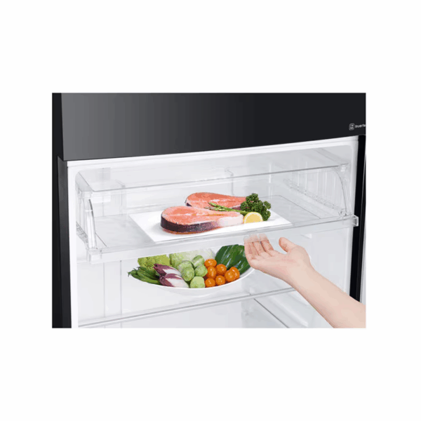 LG Refrigerator 506L Double Door, Top Freezer with Inverter Linear Compressor, Door Cooling+™, Hygiene Fresh+™ Black Glass GC-C702SGGU