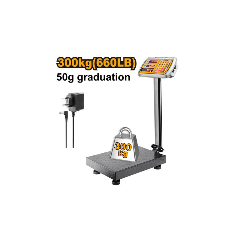 Ingco Rechargeable Digital Platform Scale 300kg with LED Display, 50g Graduation HESA33003