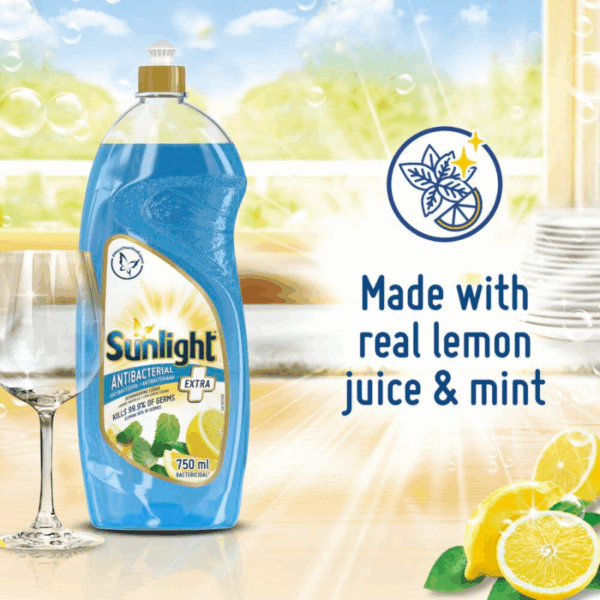 Sunlight Dish Washing Liquid Antibacterial 750ml Sparkling Clean, Eco-Friendly and Time-Saving 68665419 (Set of 3Pcs)