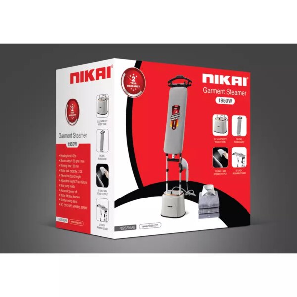 Nikai Garment Steamer 2.2L Tank Suit Hanger 1950W NGS292AB Water Filtration Function 3 Bar Pump Inside 79Cm Iron Board Length Automatic Power Off