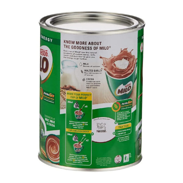 Nestle Milo Chocolate Malt Drink Powder, Active-Go Chocolate, Low GI, Source of Protein, 8 Vitamins & Minerals, 400g Tin