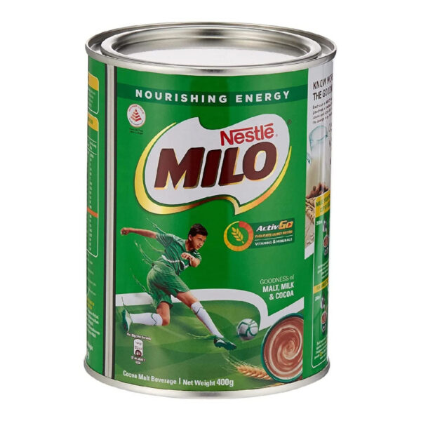 Nestle Milo Chocolate Malt Drink Powder, Active-Go Chocolate, Low GI, Source of Protein, 8 Vitamins & Minerals, 400g Tin