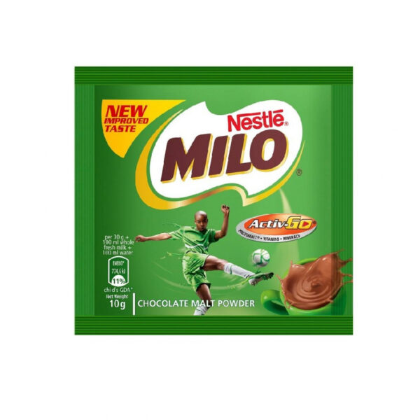 Nestle Milo Chocolate Milk Powder Active-Go, Low GI, Source of Protein, 8 Vitamins & Minerals, 10g Sachet (Set of 12)