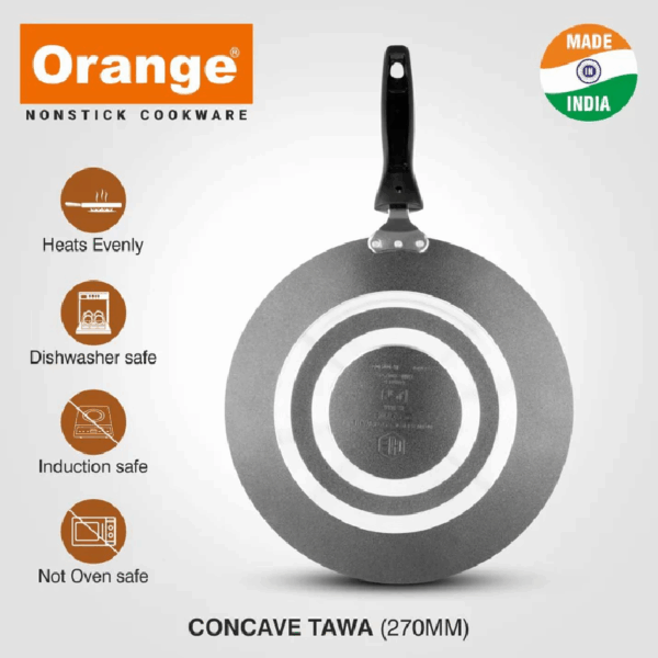 Orange Non-Stick Concave Tawa 29cm 2.6mm with Sturdy Handle ONSC007