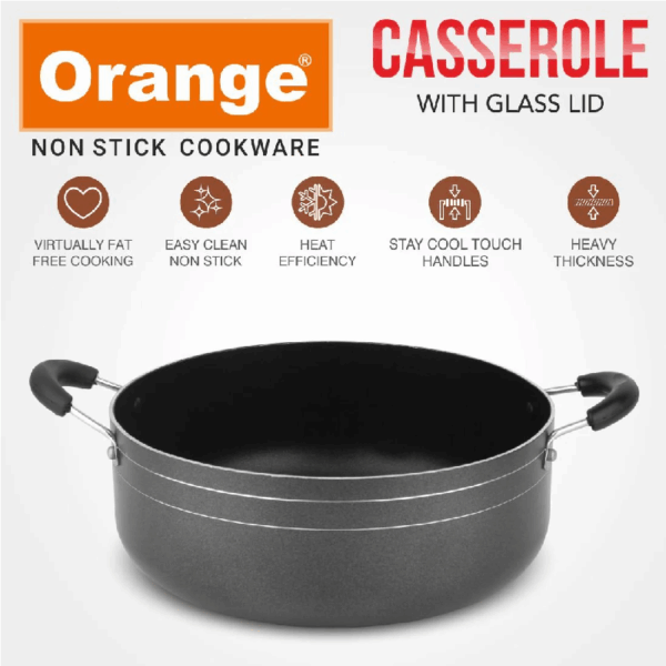 Orange Cook & Serve Non-Stick Casserole 26cm 4.5L with Glass Lid ONSC037