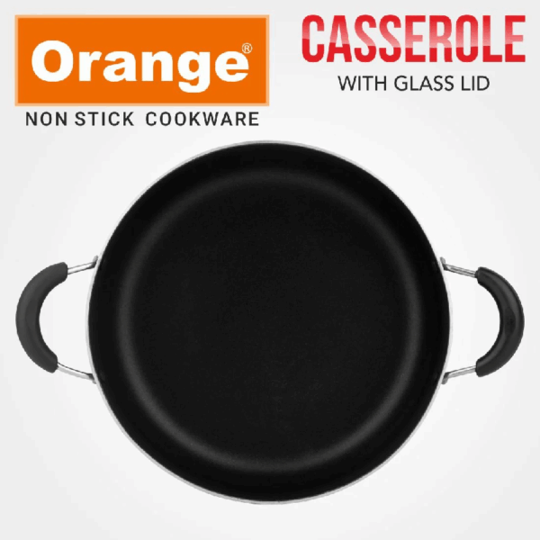 Orange Cook & Serve Non-Stick Casserole 18cm 1.7L with Glass Lid ONSC033