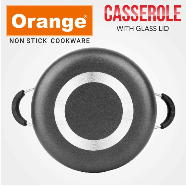 Orange Cook & Serve Non-Stick Casserole 26cm 4.5L with Glass Lid ONSC037