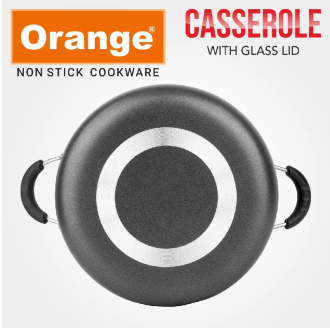 Orange Cook & Serve Non-Stick Casserole 24cm 3.8L with Glass Lid ONSC036