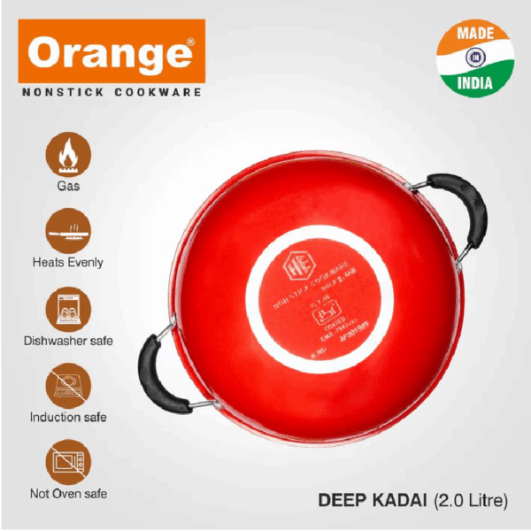 Orange Non-Stick Deep Kadai 4.5L with Stainless Steel Lid ONSC017