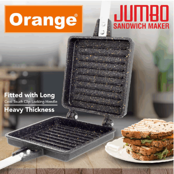 Orange Jumbo Sandwich Toaster, Non-Stick + Granite Coating ONSC081