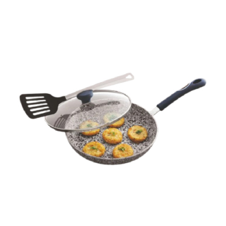 Orange Non-Stick Fry Pan Stone Finish 24cm with Glass Lid Rockstar Series ONSC405