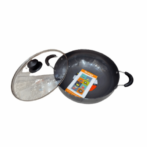 Orange Hard Anodized Deep Kadai No16 5.5L with Glass Lid OHAC108