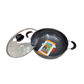 Orange Hard Anodized Deep Kadai No11 2L with Glass Lid OHAC103