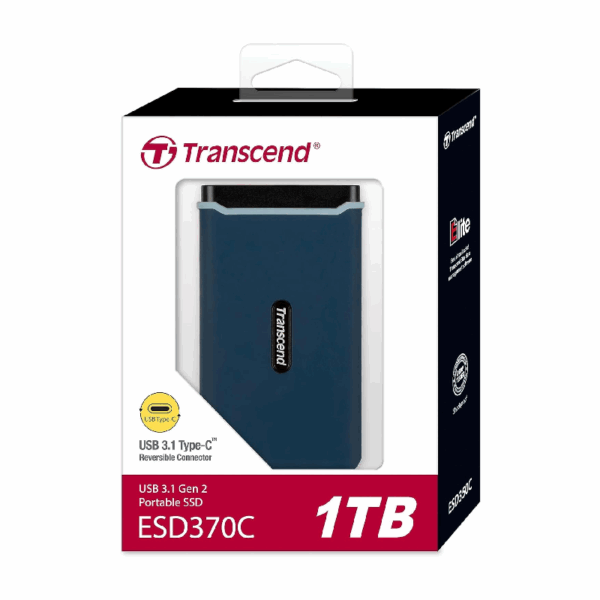 Transcend External SSD 1TB, PCIe to USB 3.1 Gen 2 Type-C, Transfer speeds up to 1,050 MB/s, Portable SSD, Rugged Solid State Drive, Type-A and Type-C cables, 3D NAND Flash Memory TS1TESD370C