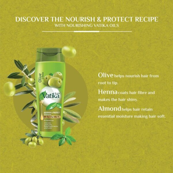 Vatika Shampoo Nourish and Protect, Rejuvenate Hair, Strengthening & Moisturizing Hair Cleanser for Curly Hair, Damaged Hair, All Hair Types 400ml with FREE CONDITIONER 200ml