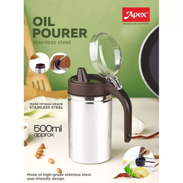 Apex Oil Pourer 500ml Stainless steel, Leak proof spout cap