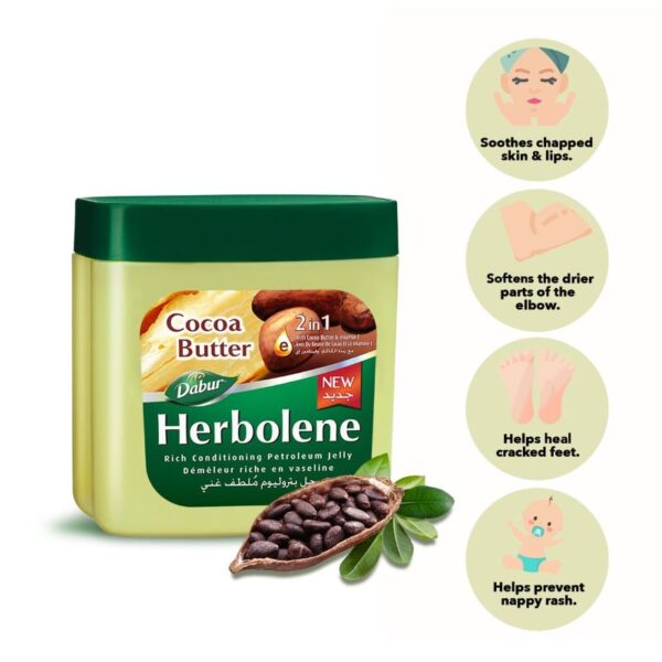 Dabur Herbolene Petroleum Jelly Enriched With Cocoa Butter And Vitamin E For Dry and Rough Skin 225ml (Set of 3)