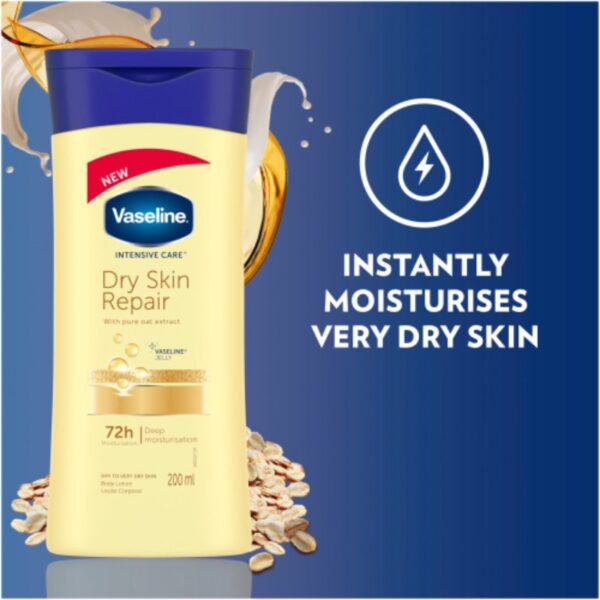 Vaseline Body Lotion Intensive Care Dry Skin Repair 200ml Pure Oat Extract, 72hr Moisturisation, Lock in Moisture 67315956 (Set of 3)